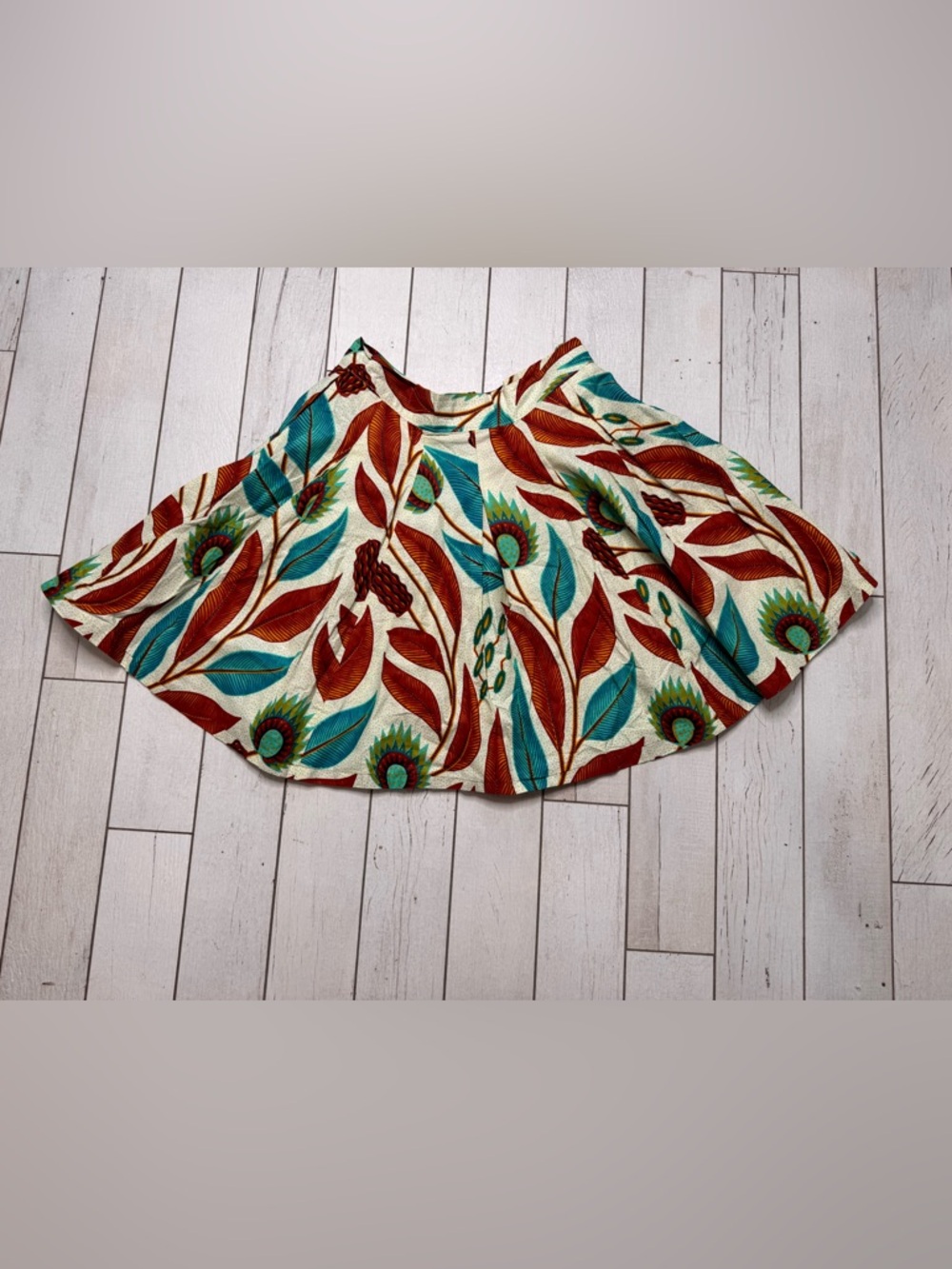 Francis + Benedict Blue Brown Green Floral Pleated Full Skirt Size Medium